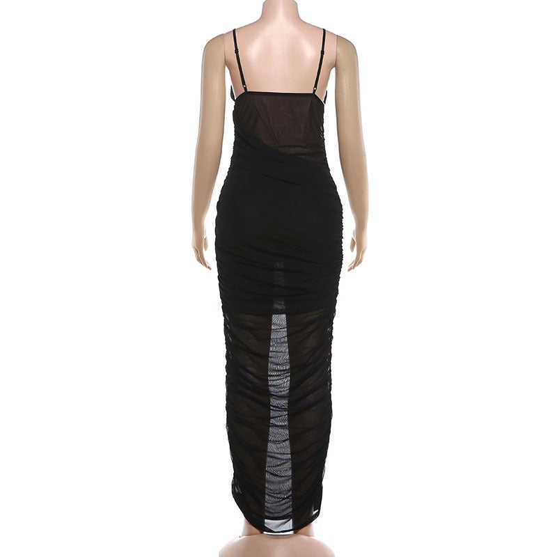 Midi chiffon dress with ruching and hem design - Kerem