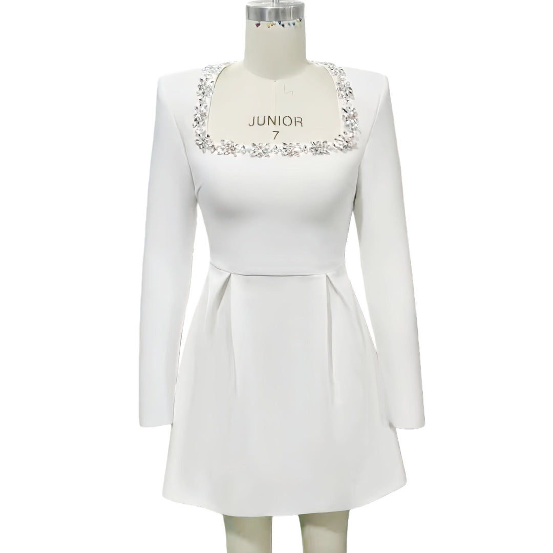 Elegant fitted mini dress decorated with diamonds - Ayla