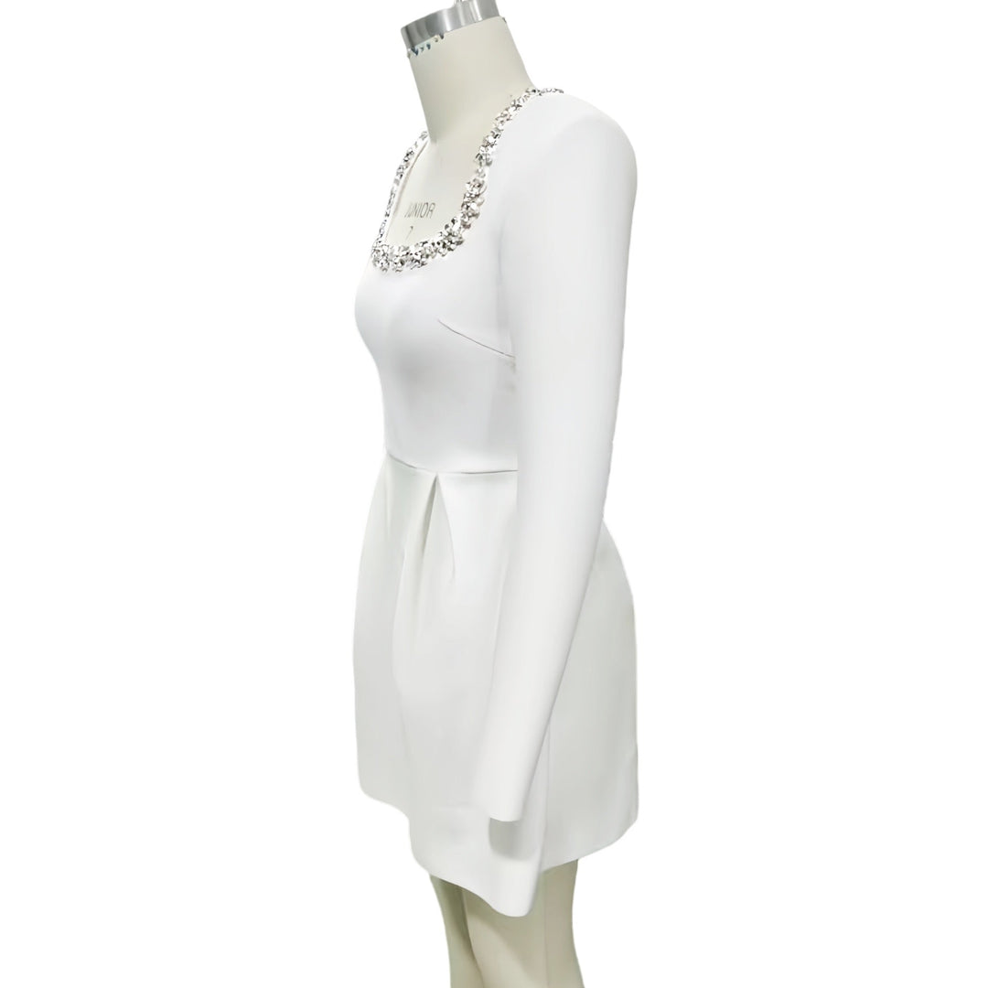 Elegant fitted mini dress decorated with diamonds - Ayla