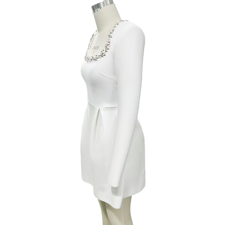 Elegant fitted mini dress decorated with diamonds - Ayla