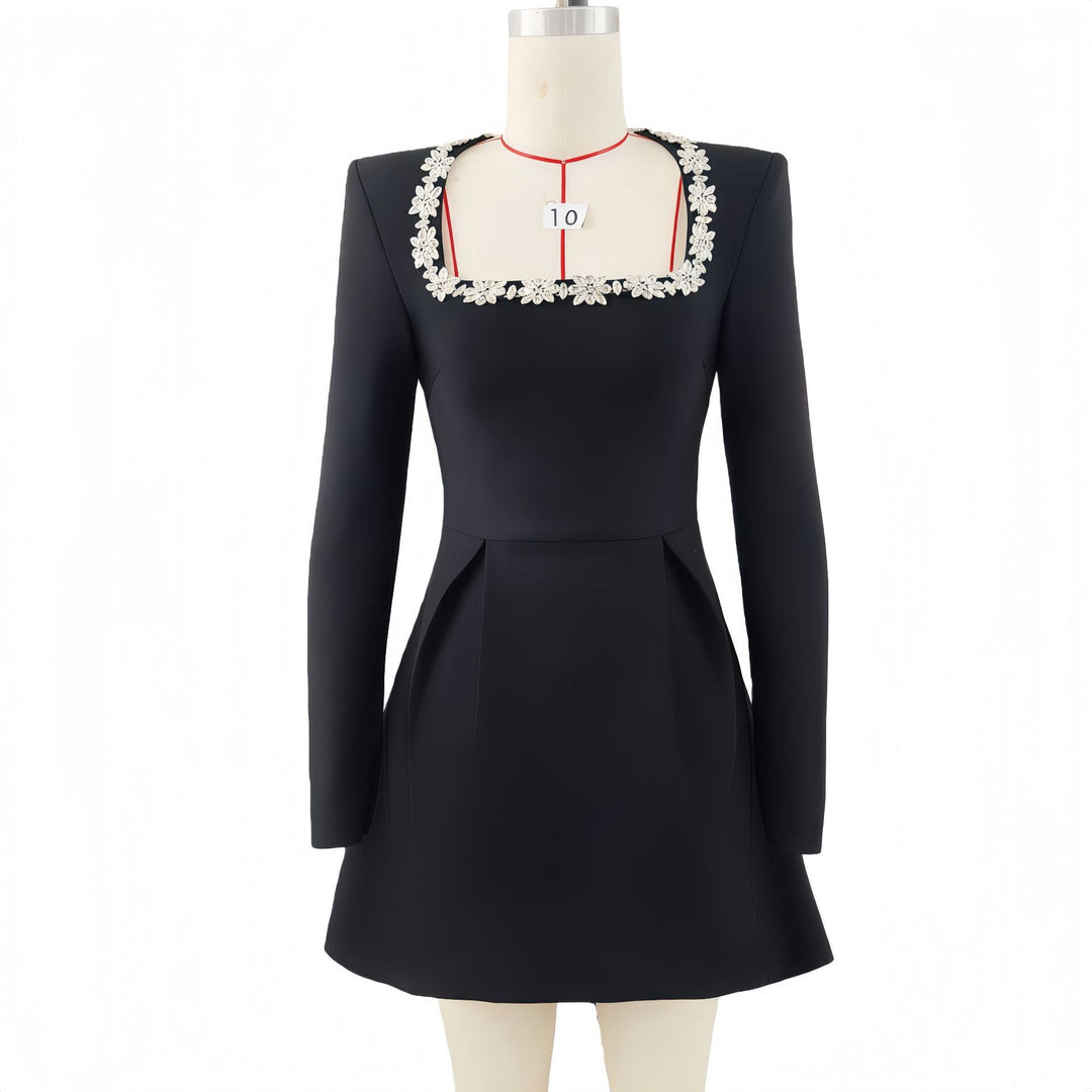 Elegant fitted mini dress decorated with diamonds - Ayla