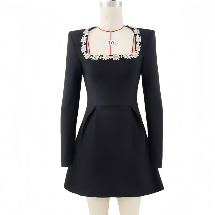 Elegant fitted mini dress decorated with diamonds - Ayla