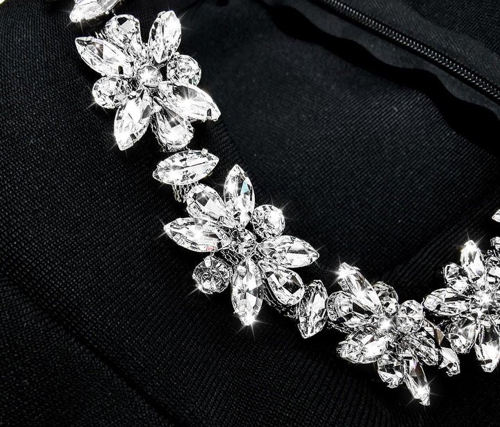 Elegant fitted mini dress decorated with diamonds - Ayla