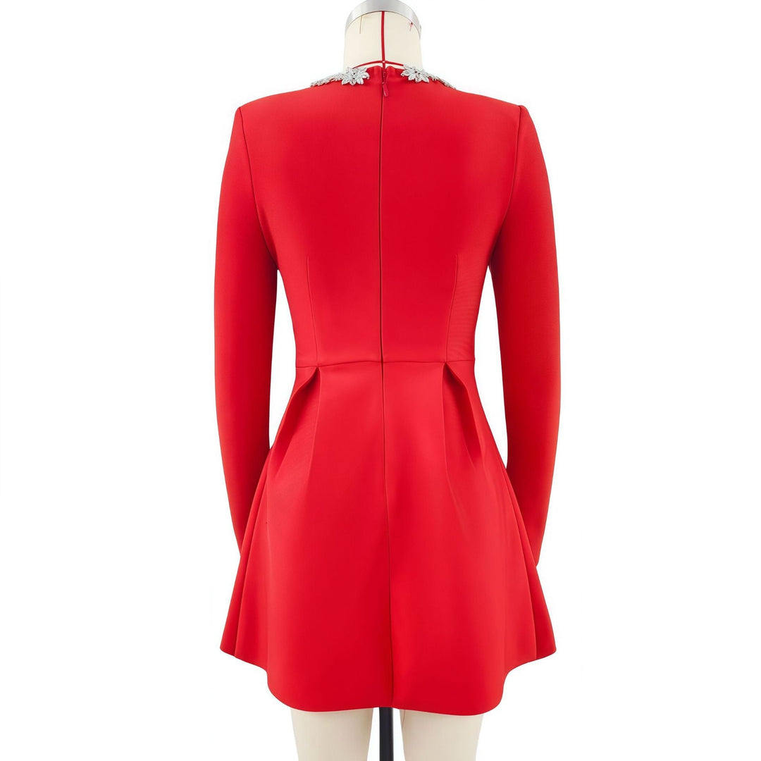 Elegant fitted mini dress decorated with diamonds - Ayla