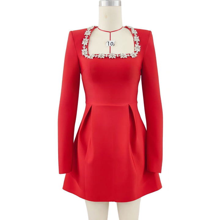 Elegant fitted mini dress decorated with diamonds - Ayla