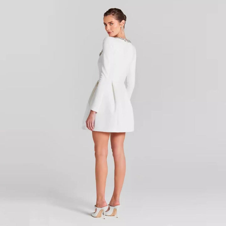 Elegant fitted mini dress decorated with diamonds - Ayla