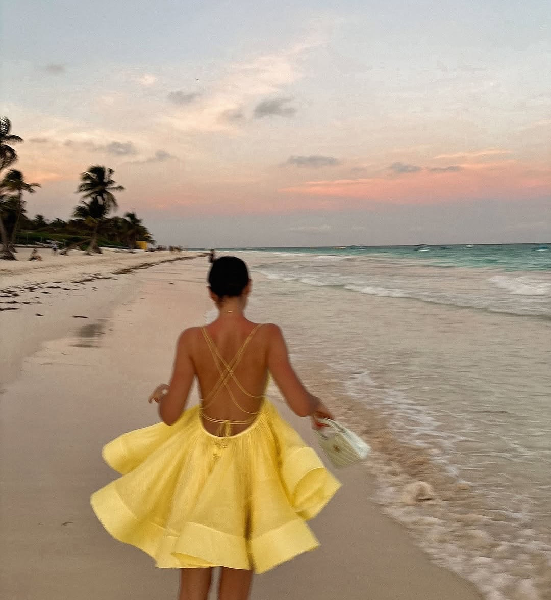 Ruffled Chiffon Mini Dress with Back Ties - Tulum