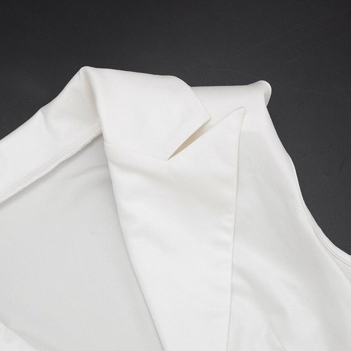 Tailored mini dress with pin closure and pleats - EDEN