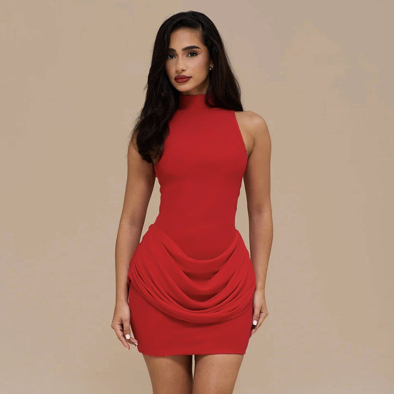 Mini dress with turtleneck collar and pleats - PENNY