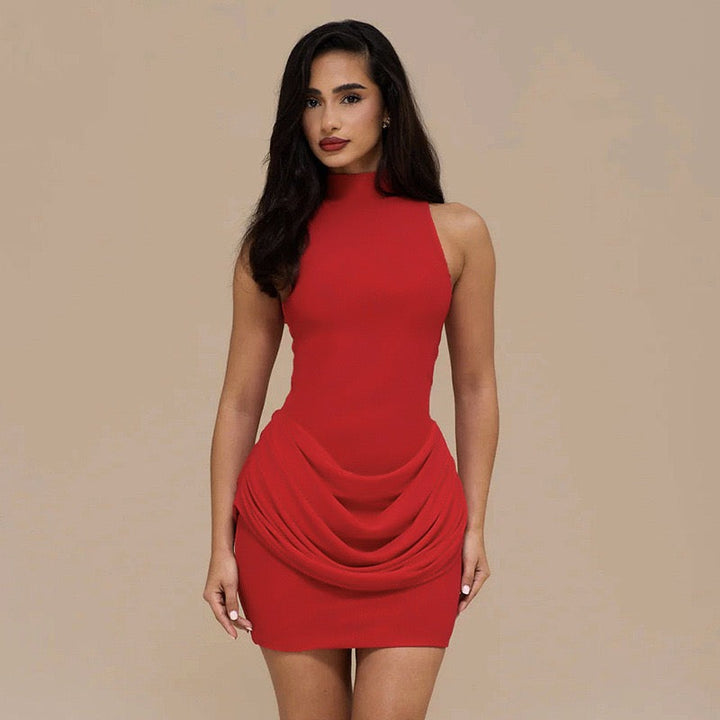 Mini dress with turtleneck collar and pleats - PENNY