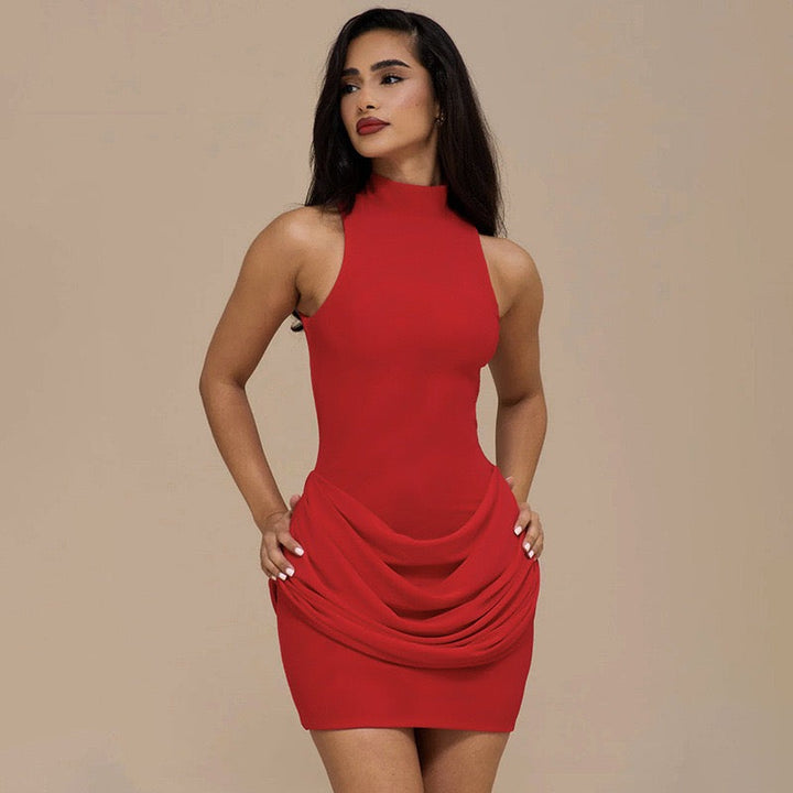 Mini dress with turtleneck collar and pleats - PENNY