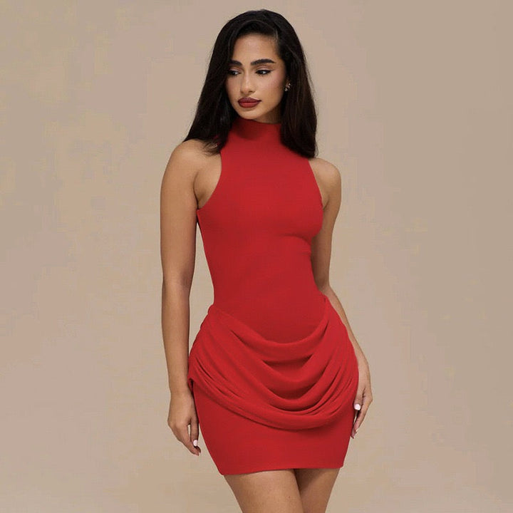 Mini dress with turtleneck collar and pleats - PENNY