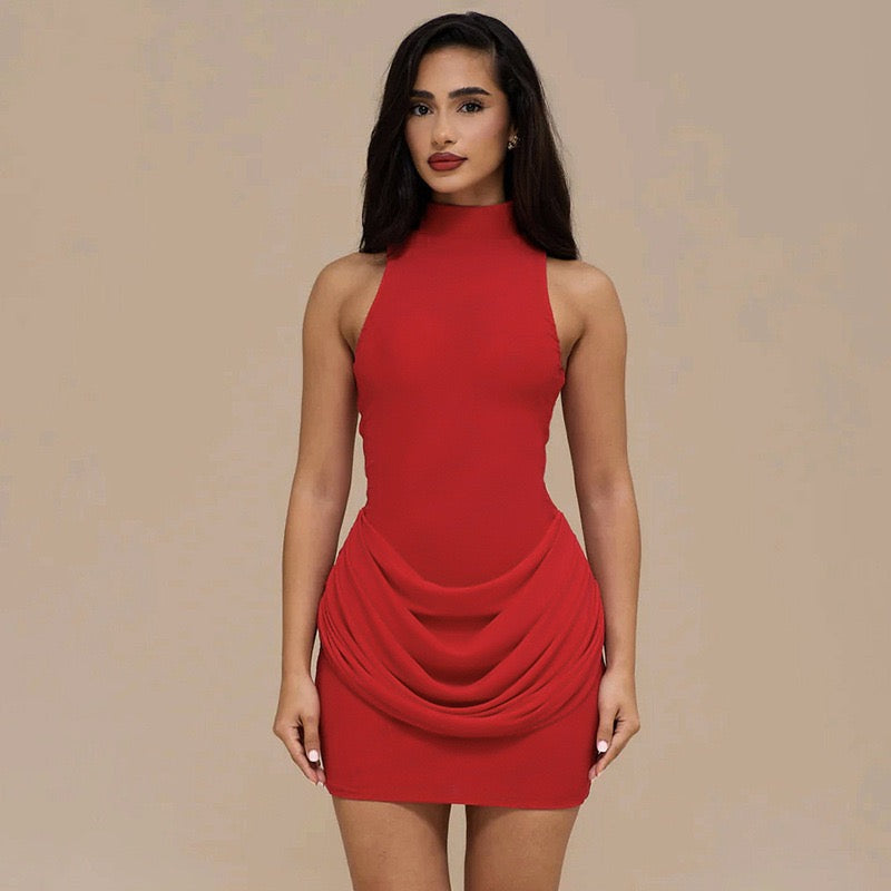 Mini dress with turtleneck collar and pleats - PENNY