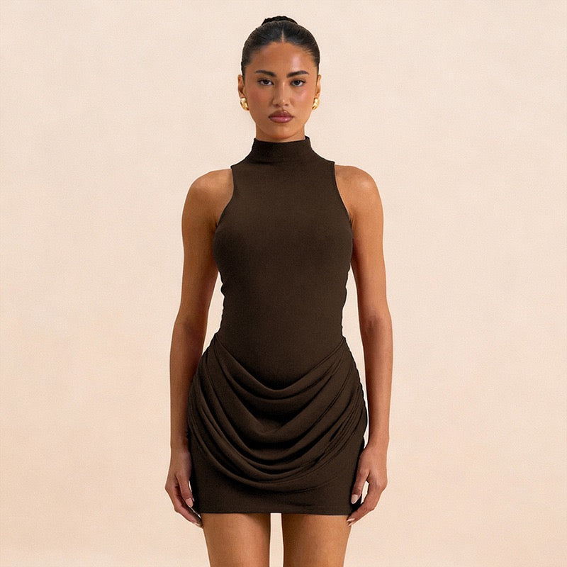 Mini dress with turtleneck collar and pleats - PENNY