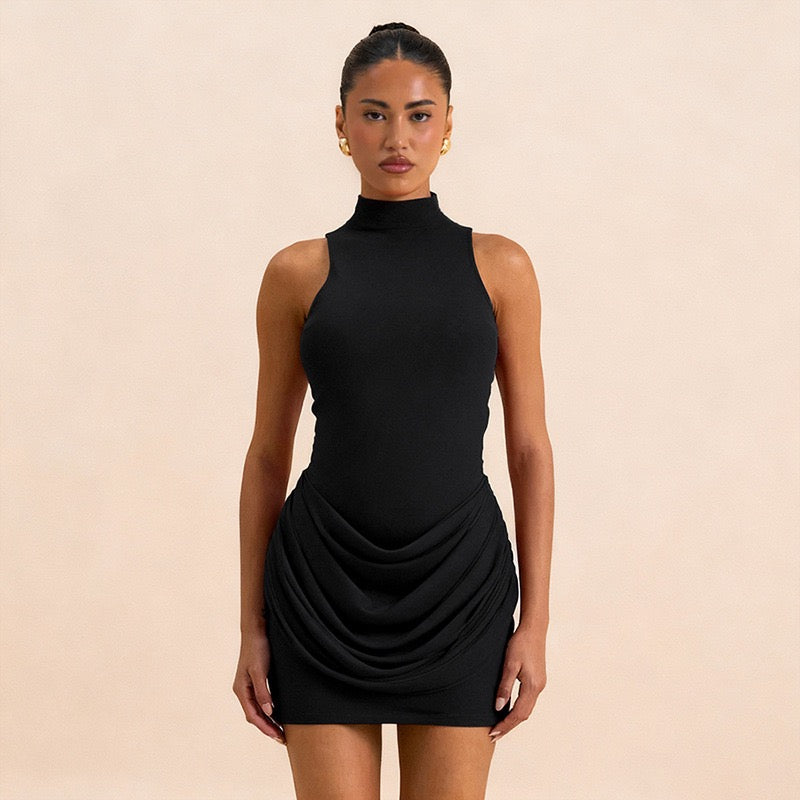 Mini dress with turtleneck collar and pleats - PENNY