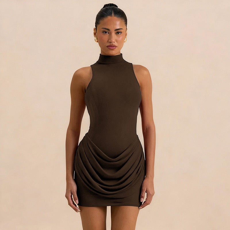 Mini dress with turtleneck collar and pleats - PENNY