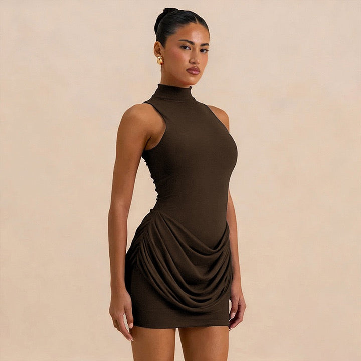 Mini dress with turtleneck collar and pleats - PENNY