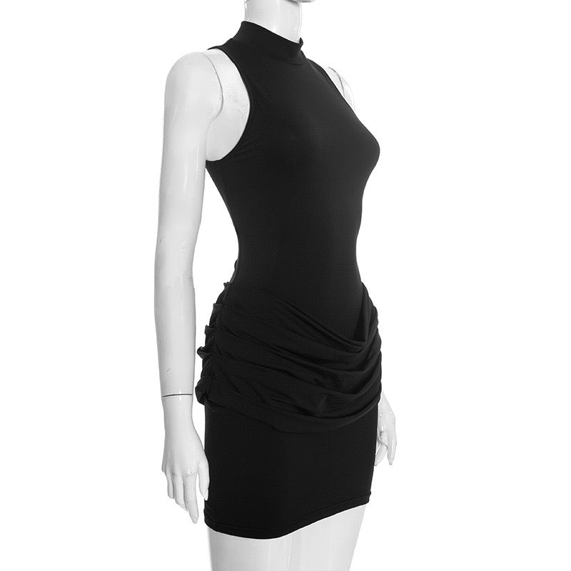 Mini dress with turtleneck collar and pleats - PENNY