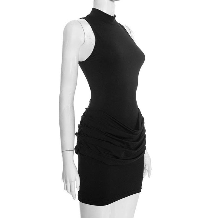 Mini dress with turtleneck collar and pleats - PENNY