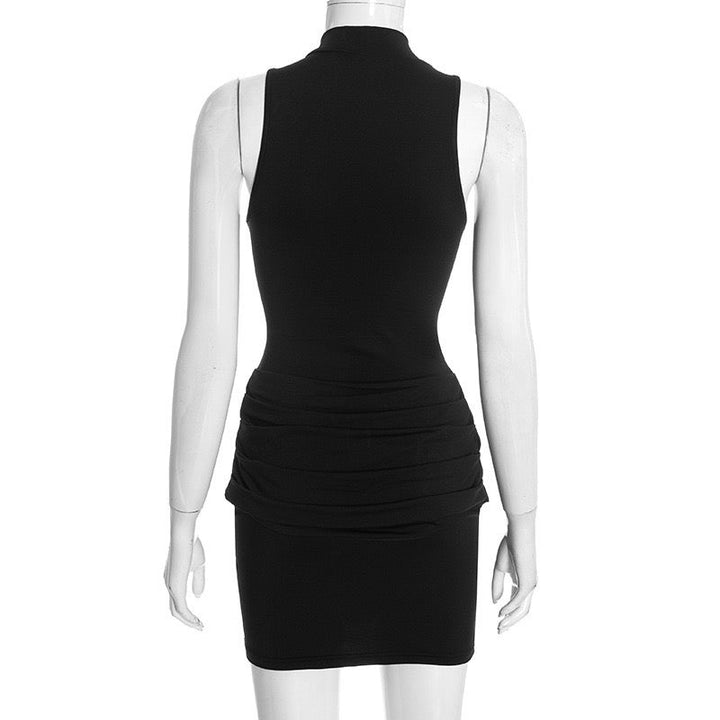 Mini dress with turtleneck collar and pleats - PENNY