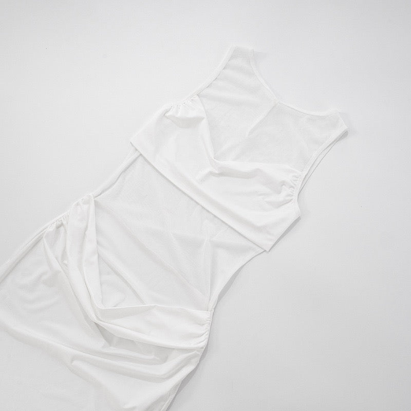 Albina pleated and mesh maxi dress