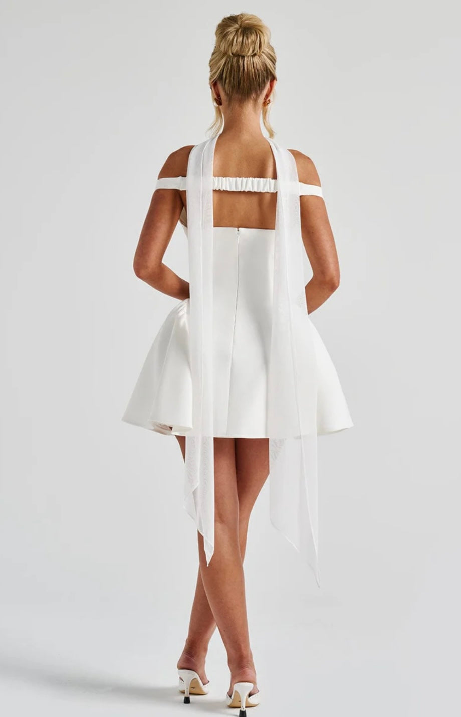 Mini A-line dress with open back and matching scarf decoration - Tamara