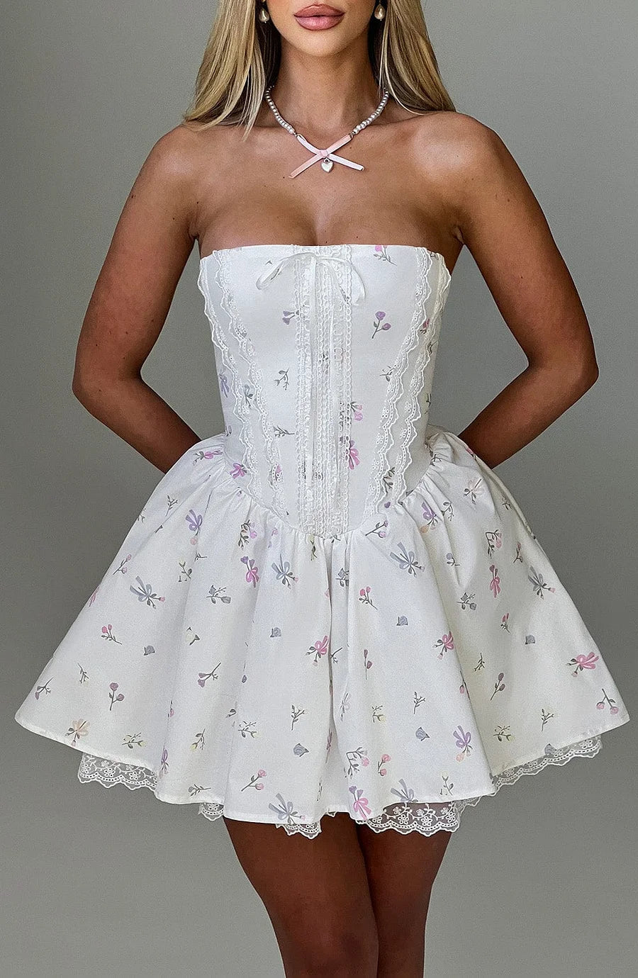 A-Line Mini Dress with Back Tie for Waist Fit, Country Style - Reya