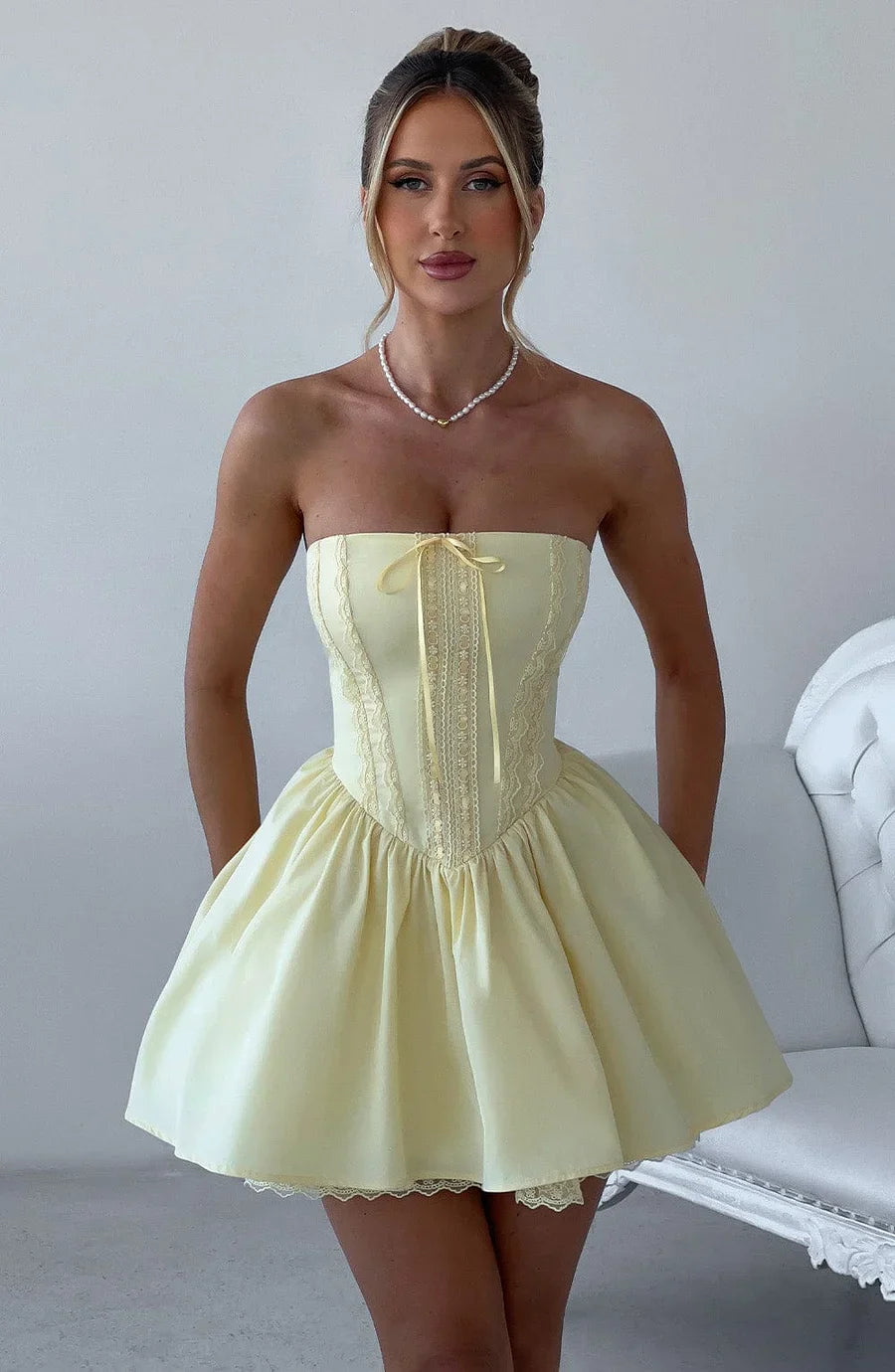 A-Line Mini Dress with Back Tie for Waist Fit, Country Style - Reya