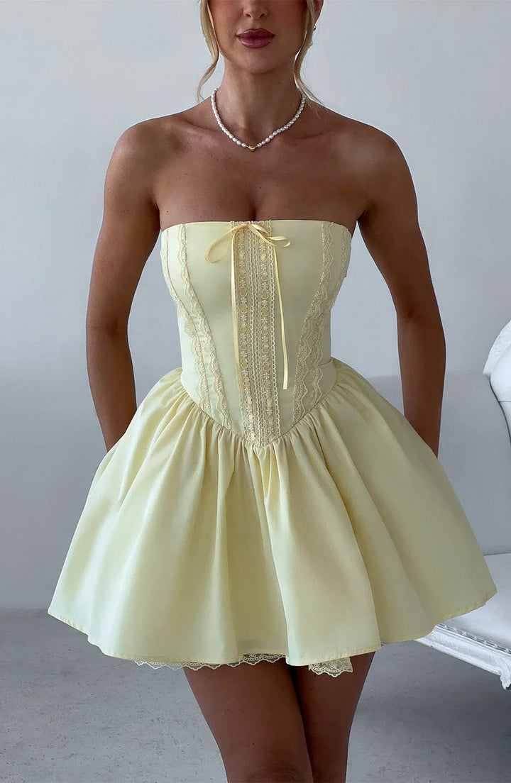 A-Line Mini Dress with Back Tie for Waist Fit, Country Style - Reya