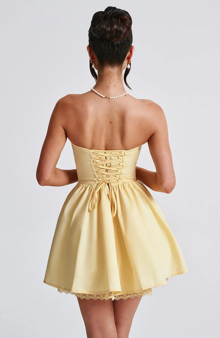 A-Line Mini Dress with Back Tie for Waist Fit, Country Style - Reya