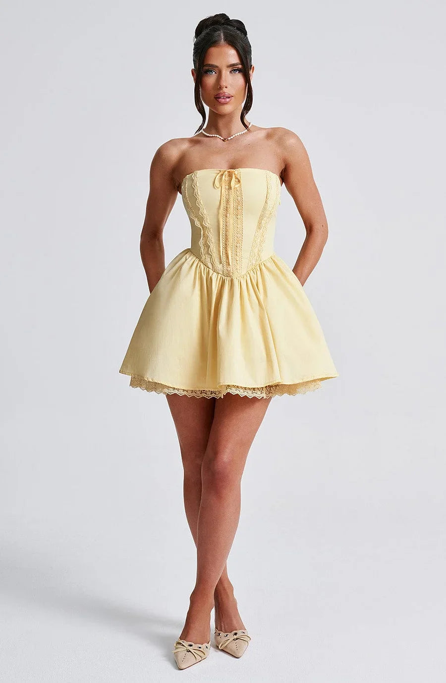 A-Line Mini Dress with Back Tie for Waist Fit, Country Style - Reya
