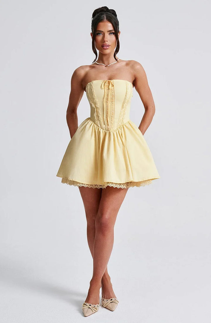 A-Line Mini Dress with Back Tie for Waist Fit, Country Style - Reya