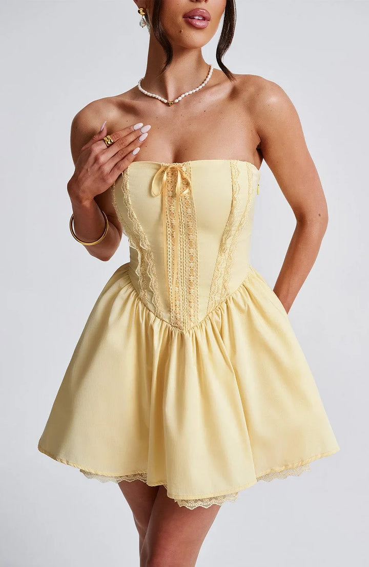 A-Line Mini Dress with Back Tie for Waist Fit, Country Style - Reya