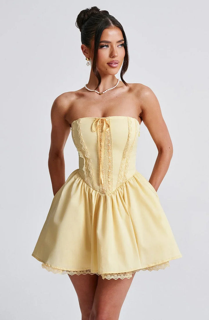 A-Line Mini Dress with Back Tie for Waist Fit, Country Style - Reya