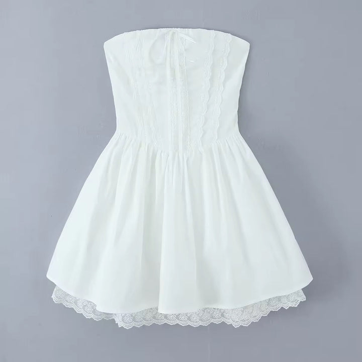 A-Line Mini Dress with Back Tie for Waist Fit, Country Style - Reya