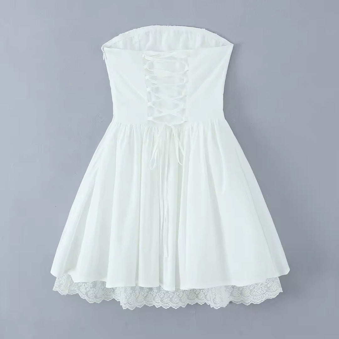A-Line Mini Dress with Back Tie for Waist Fit, Country Style - Reya