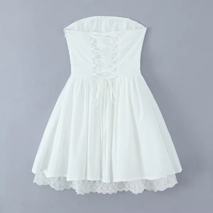 A-Line Mini Dress with Back Tie for Waist Fit, Country Style - Reya