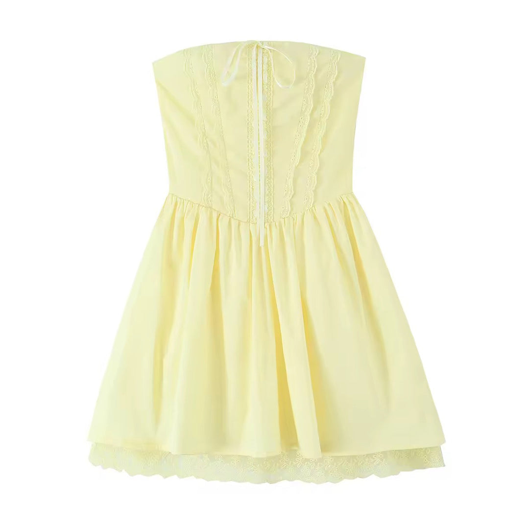 A-Line Mini Dress with Back Tie for Waist Fit, Country Style - Reya