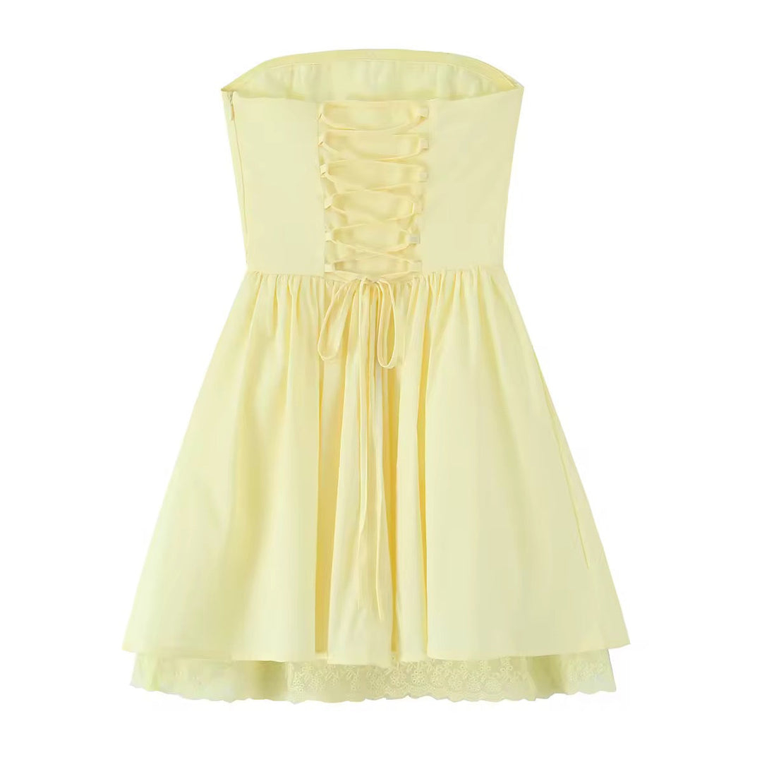 A-Line Mini Dress with Back Tie for Waist Fit, Country Style - Reya