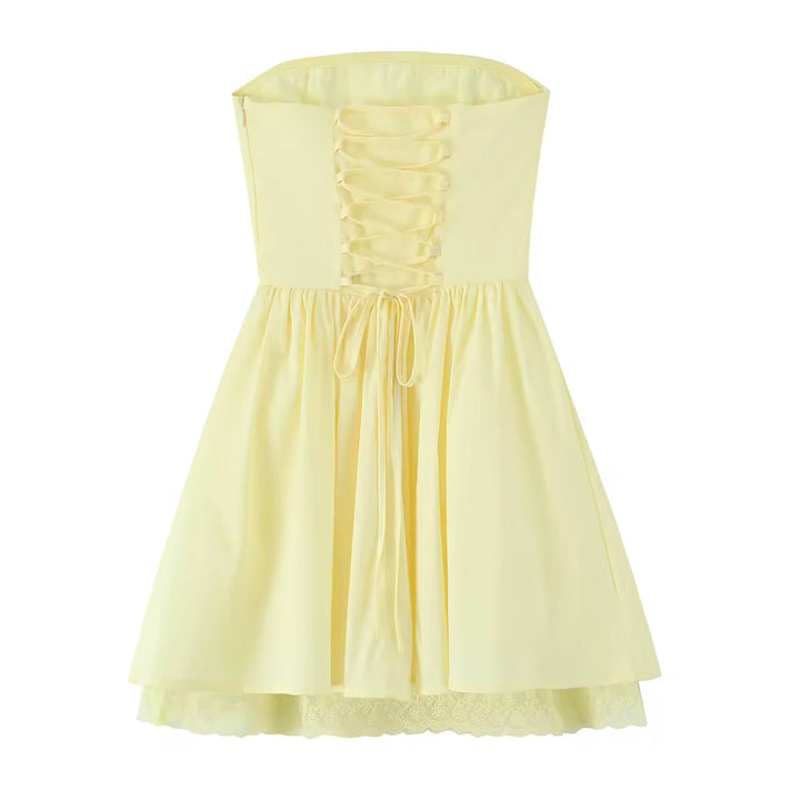 A-Line Mini Dress with Back Tie for Waist Fit, Country Style - Reya