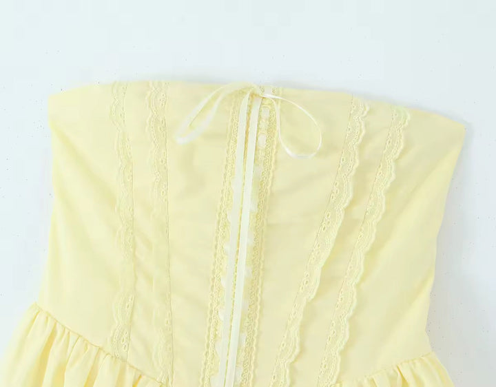 A-Line Mini Dress with Back Tie for Waist Fit, Country Style - Reya