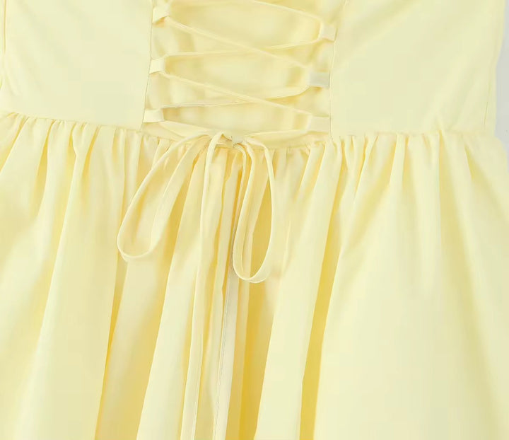 A-Line Mini Dress with Back Tie for Waist Fit, Country Style - Reya