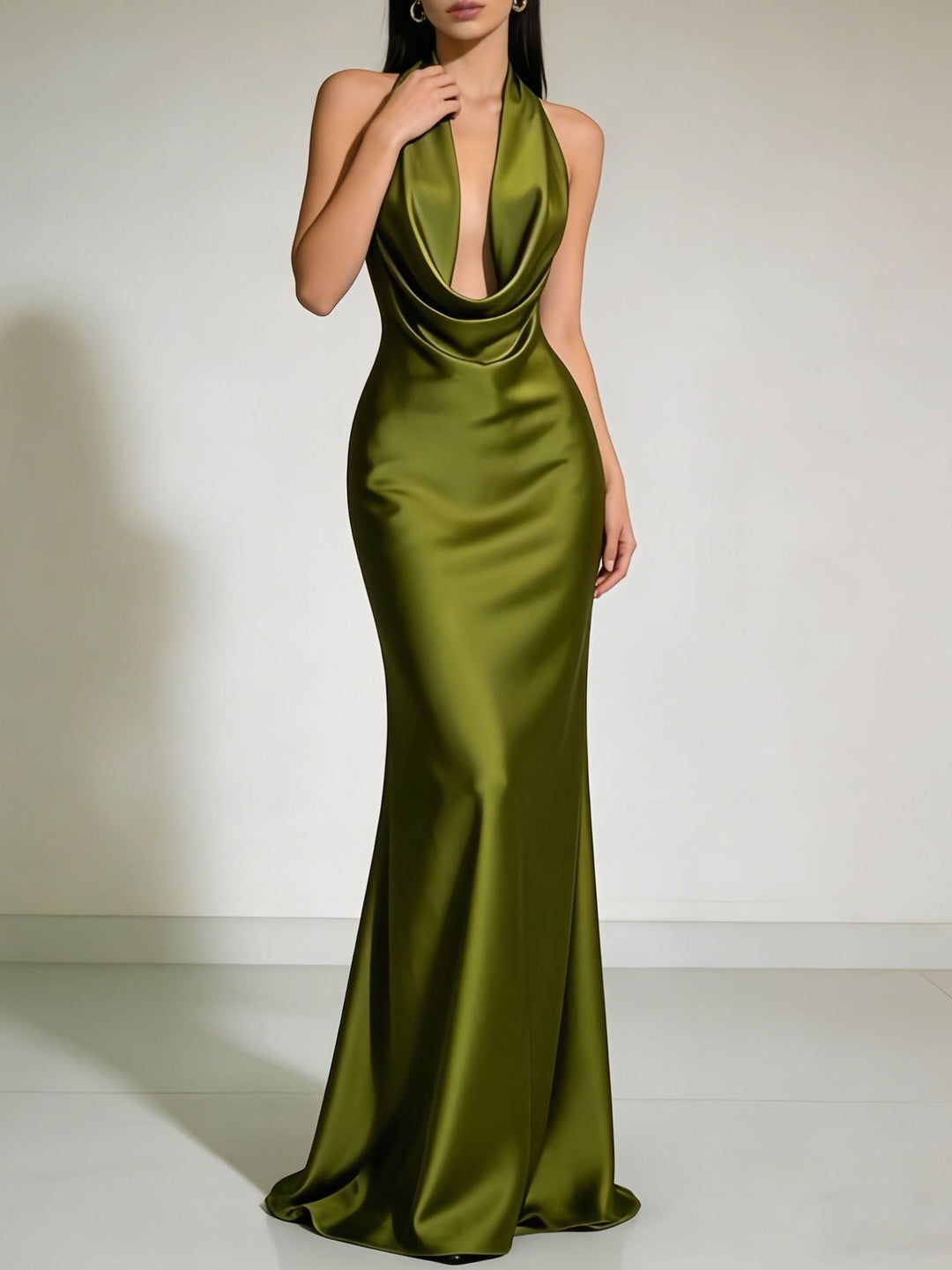Gail satin maxi dress with a neck tie and open back