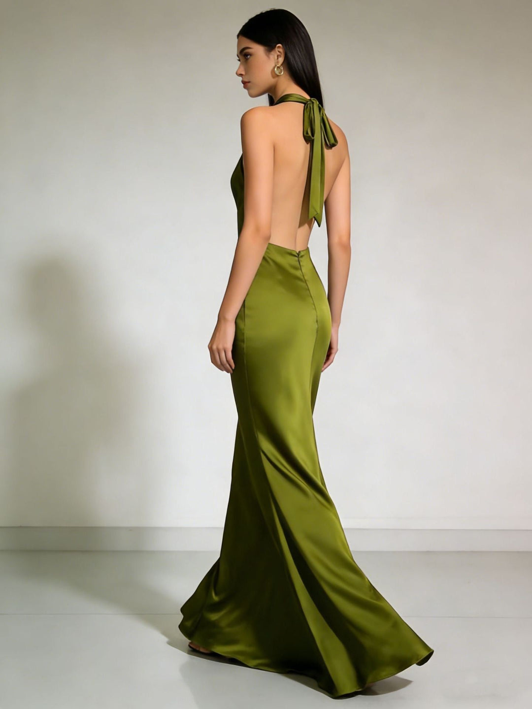 Gail satin maxi dress with a neck tie and open back