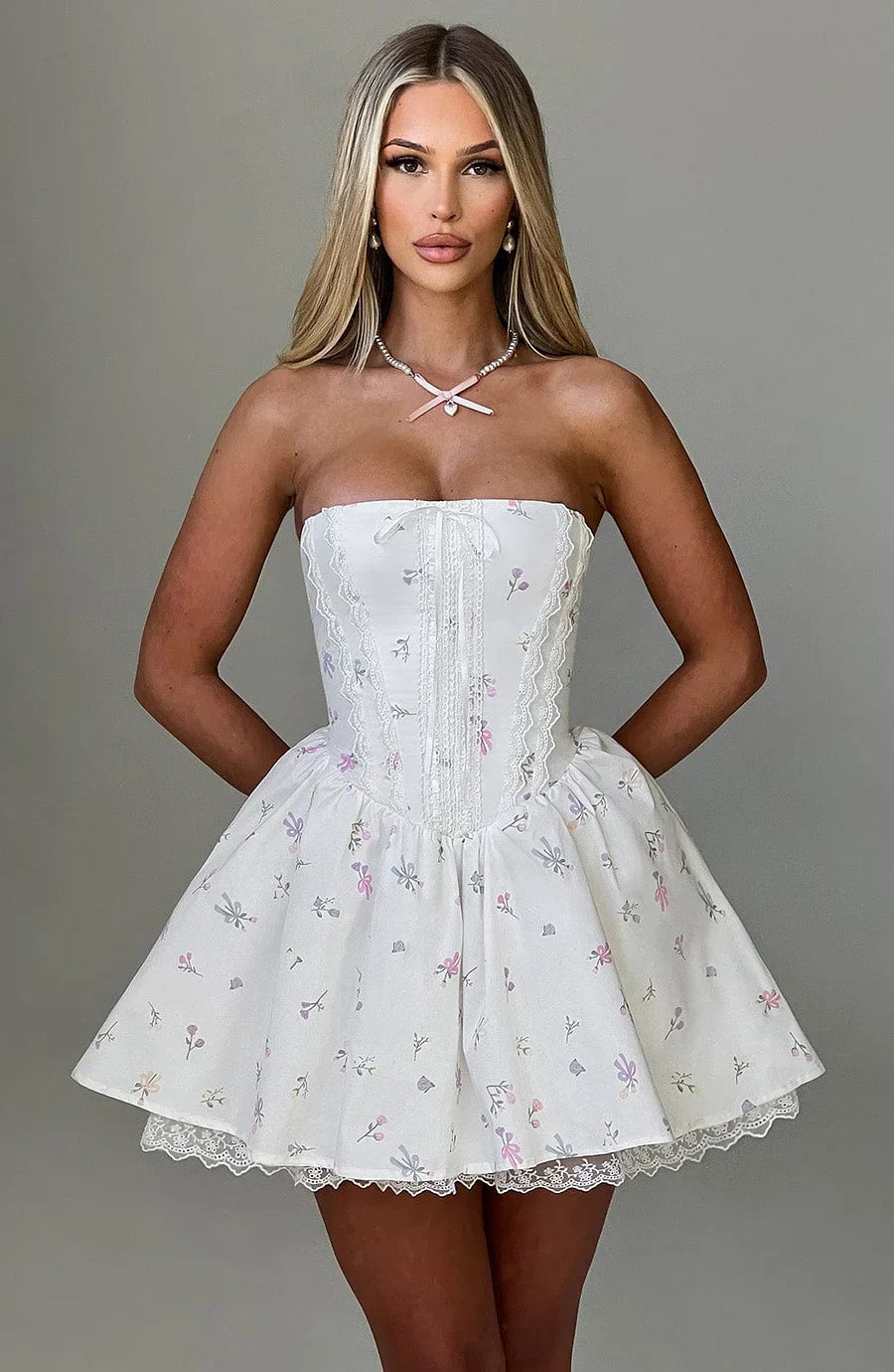 A-Line Mini Dress with Back Tie for Waist Fit, Country Style - Reya