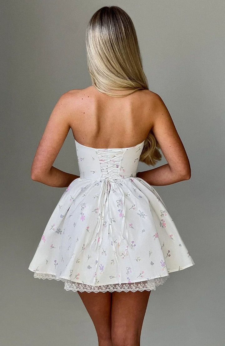 A-Line Mini Dress with Back Tie for Waist Fit, Country Style - Reya