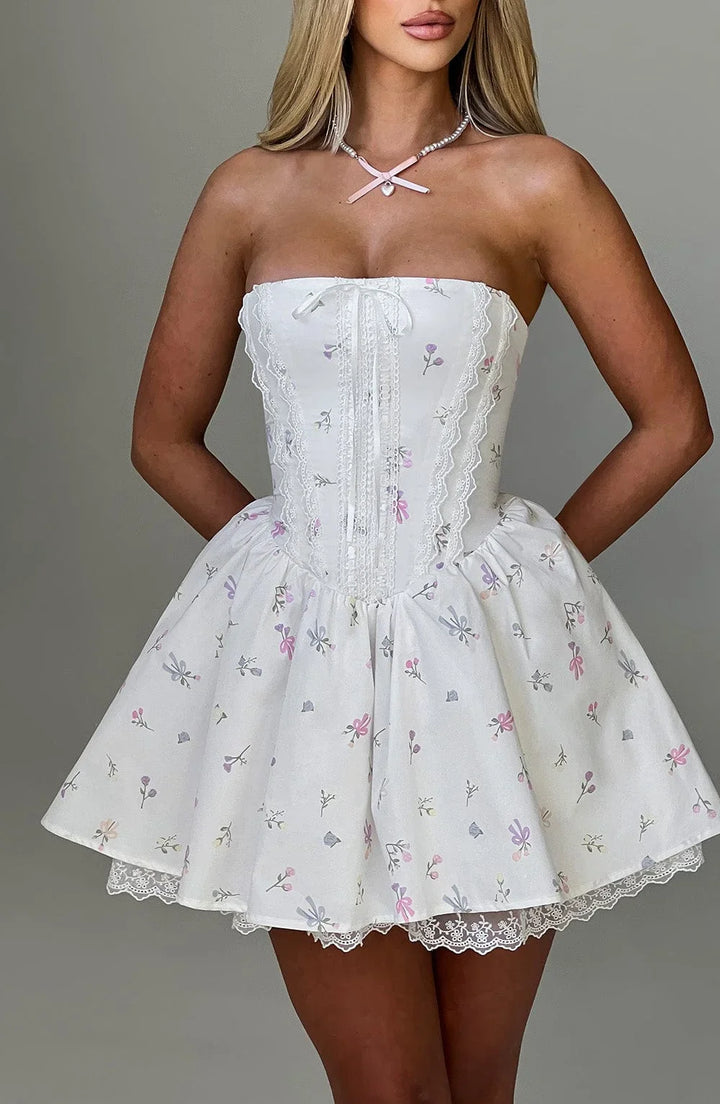 A-Line Mini Dress with Back Tie for Waist Fit, Country Style - Reya