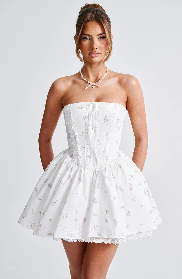 A-Line Mini Dress with Back Tie for Waist Fit, Country Style - Reya