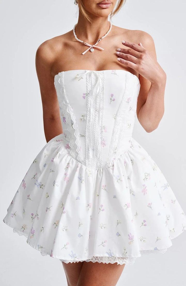 A-Line Mini Dress with Back Tie for Waist Fit, Country Style - Reya