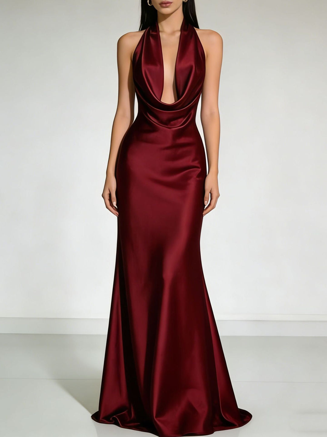 Gail satin maxi dress with a neck tie and open back